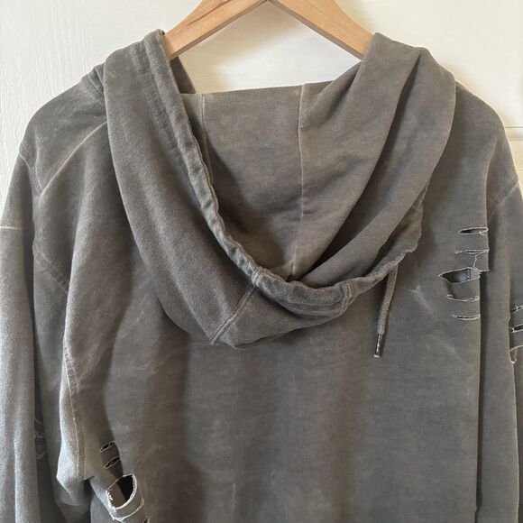 Men Thrashed Quarter Zip Pullover Hoodie Gray Size XL Grunge Punk Distressed 90s - Picture 10 of 14
